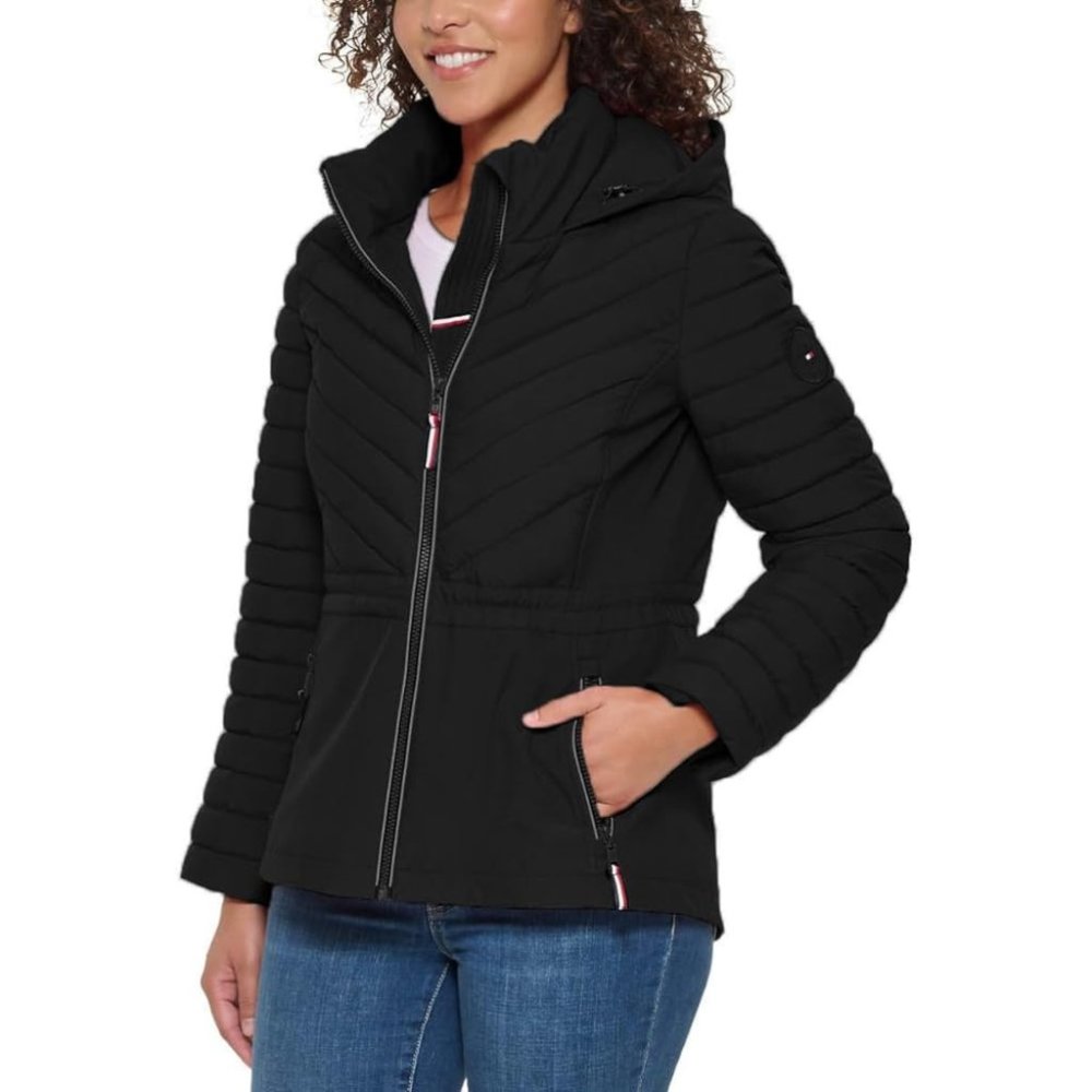NEW!!! Tommy Hilfiger Women's Puffer Lightweight Hooded Stretch Jacket